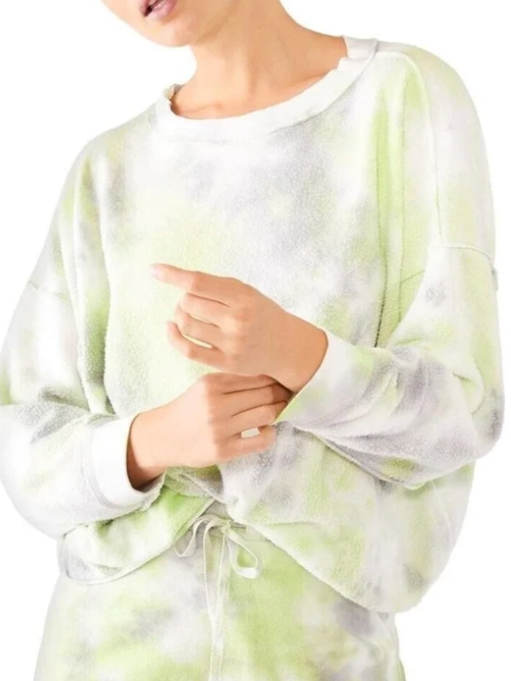 Free People Sweatshirt Kelly Washed Citron Grey Tie Dye Long Sleeve Size Medium